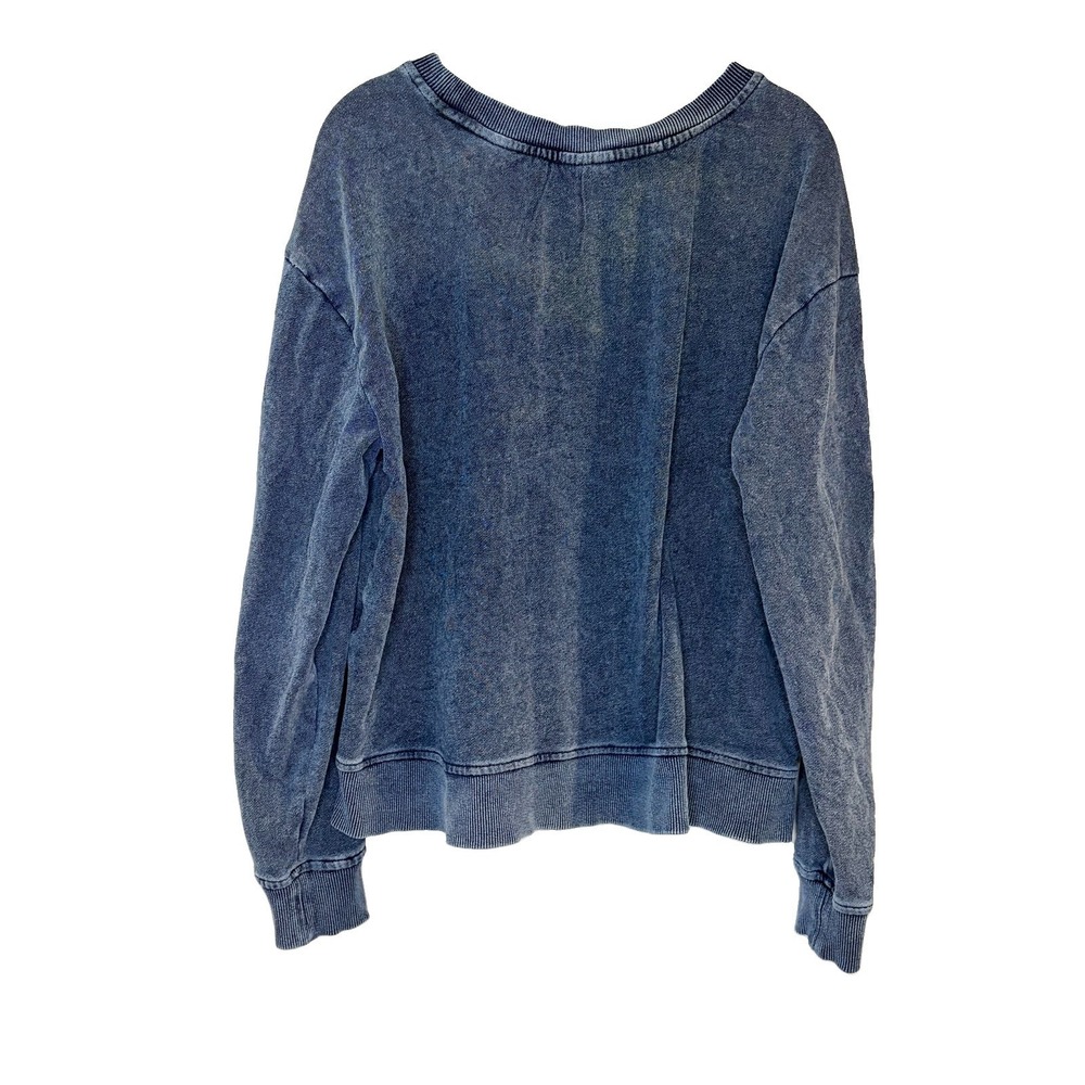 Jane and Delancey Blue Acid Wash Long Sleeve Sweatshirt Mineral Crew Size L - Picture 2 of 5